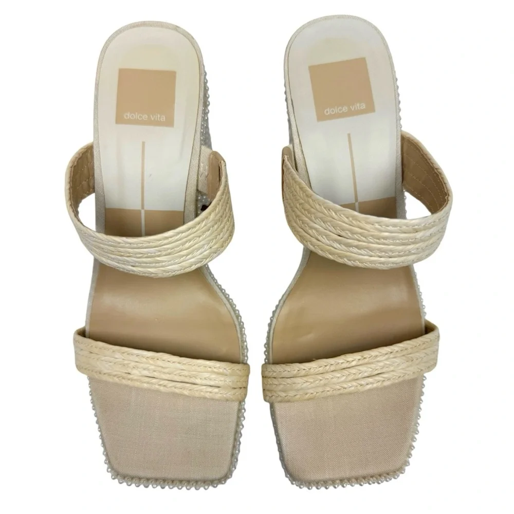Dolce Vita Cream Braided Pearl-Trim Block Heel Sandal - Picture 5 of 14